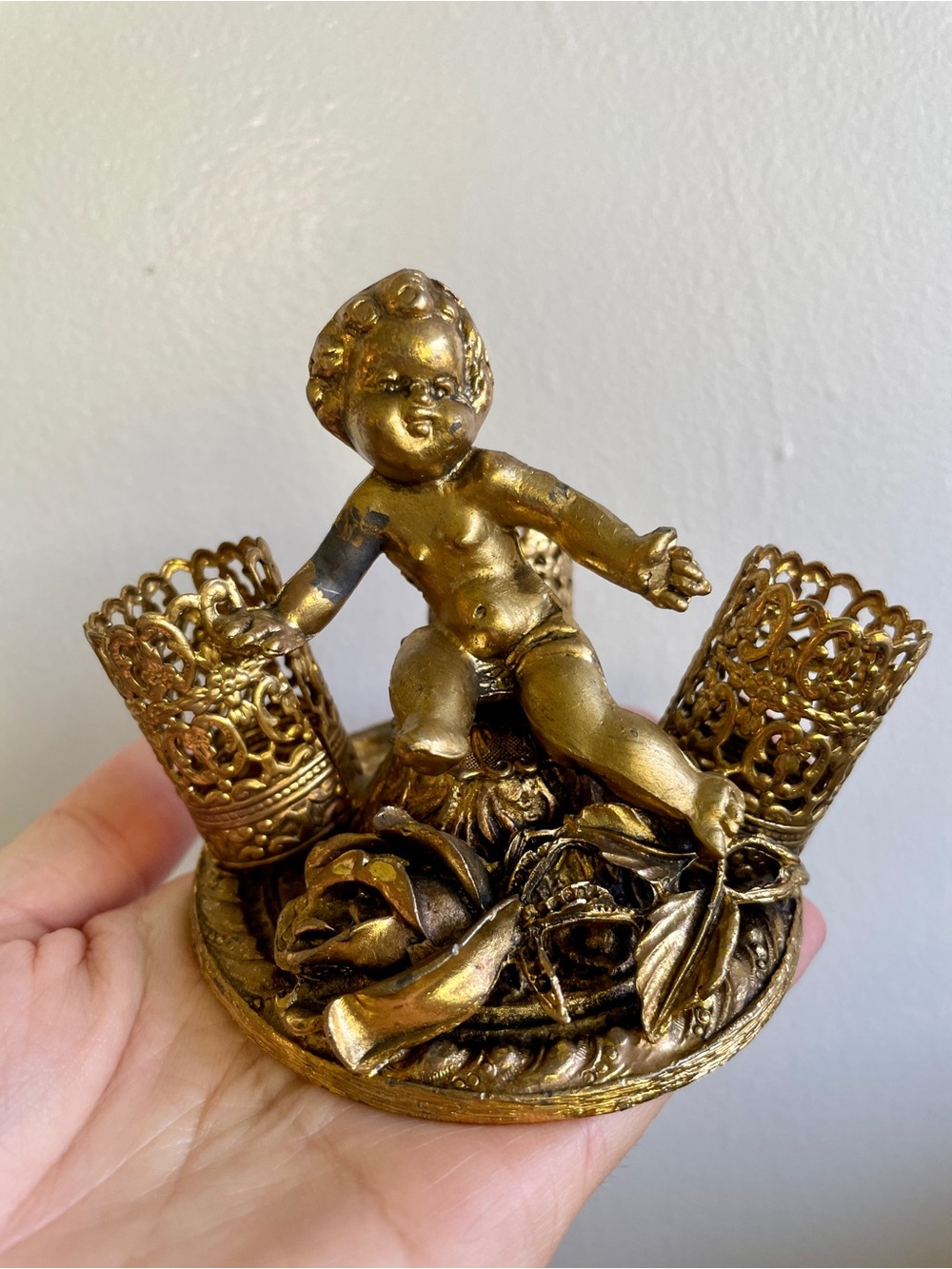 Vintage Hamilton Sterling 24K Gold Plated Cherub Lipstick Holder Regency Rare